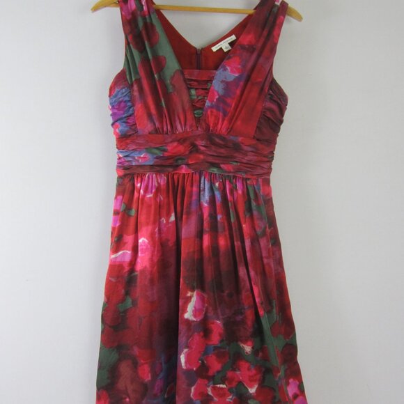 Banana Republic Womens 6 Red Green Blue Floral Empire Waist Silk Dress Small - Picture 12 of 12